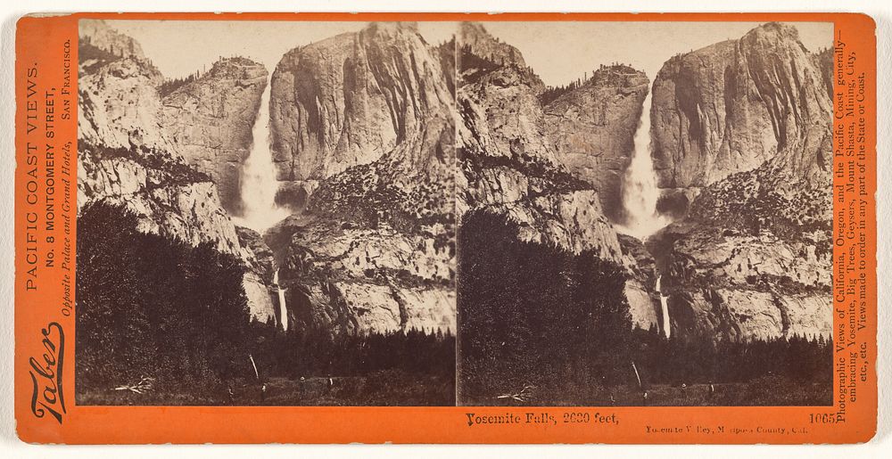Yosemite Falls, 2630 feet, Yosemite Valley, Mariposa County, Cal. by Carleton Watkins and I W Taber