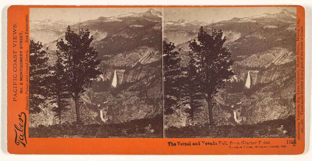 The Vernal and Nevada Fall, from Glacier Point, Yosemite Valley, Mariposa County, Cal. by Carleton Watkins and I W Taber