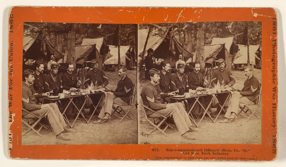 Non-commissioned Officers' Mess, Co. "D," 93d New York Infantry. This view taken at Bealton, Va., in August, 1863... by…