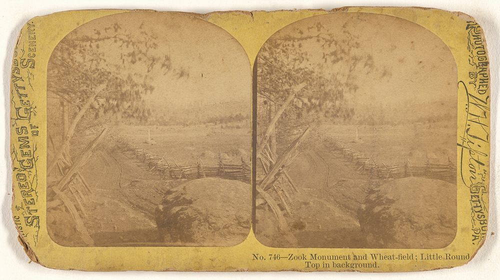 Zook Monument and Wheat-field; Little Round Top in background. by William H Tipton