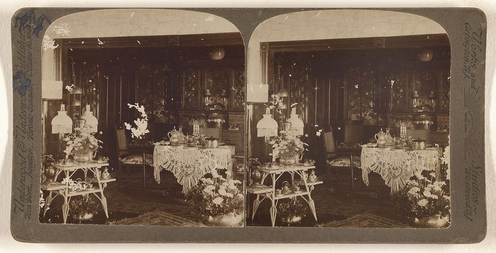 Interior of a dining room by Underwood and Underwood