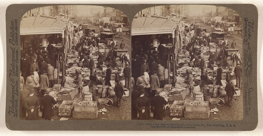 Fulton Fish Market Dealers - looking (N.) along South Str., New York City, U.S.A. by Underwood and Underwood