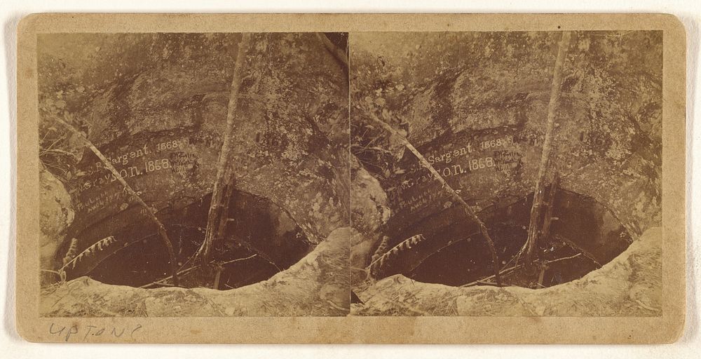Large well or pit with tree at center with the names of "Sargent" and "Grayson" plus the date "1868" inscribed on walls by…