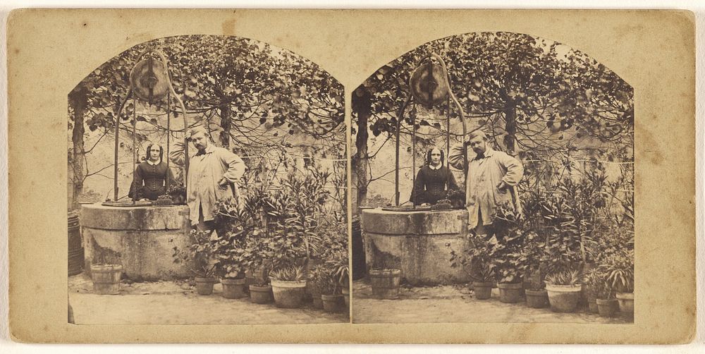Young French couple standing in their garden near a well by Henry Van Der Helle