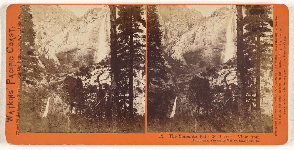 The Yosemite Falls, 2630 feet. View from Hutchings, Yosemite Valley, Mariposa Co. by Carleton Watkins