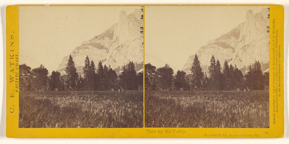View up the Valley, Yosemite Valley, Mariposa County, Cal. by Carleton Watkins
