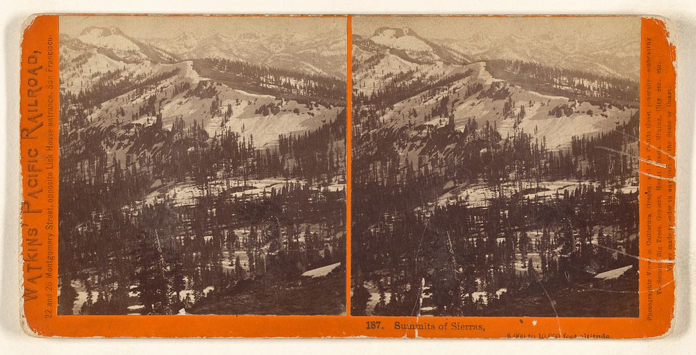 Summits of Sierras, 8,000 to 10,000 feet altitude by Alfred A Hart and Carleton Watkins