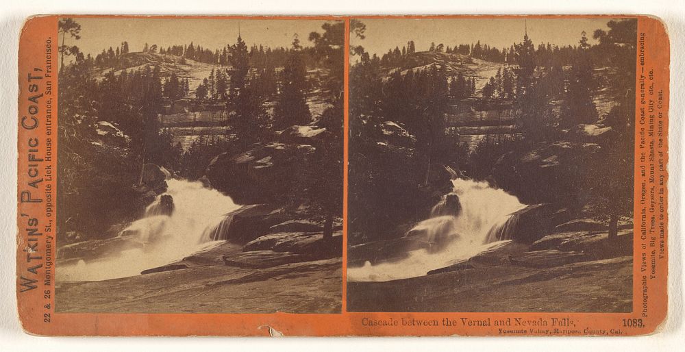 Cascade between the Vernal and Nevada Falls, Yosemite Valley, Mariposa County, Cal. by Carleton Watkins