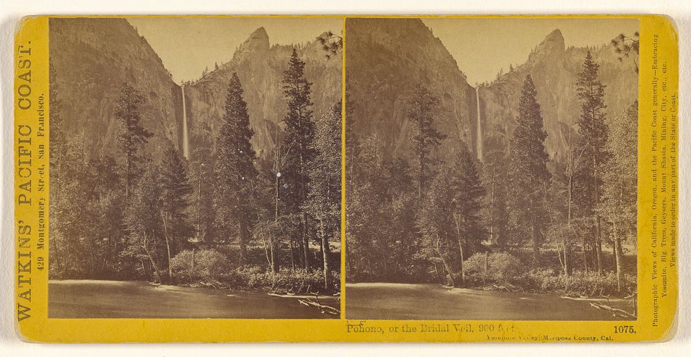 Pohono, or the Bridal Veil, 900 feet, Yosemite Valley, Mariposa Country, Cal. by Carleton Watkins