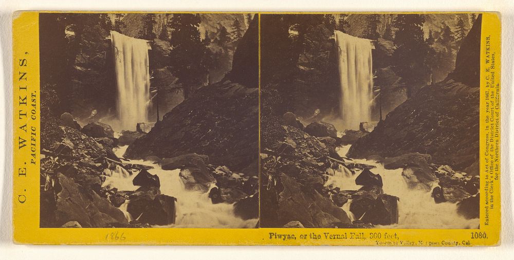 Piwyac, or the Vernal Fall, 300 feet, Yosemite Valley, Mariposa County, Cal. by Carleton Watkins