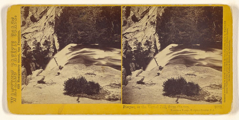 Piwyac, or the Vernal Fall, 300 feet, from the top, Yosemite Valley, Mariposa County, Cal. by Carleton Watkins