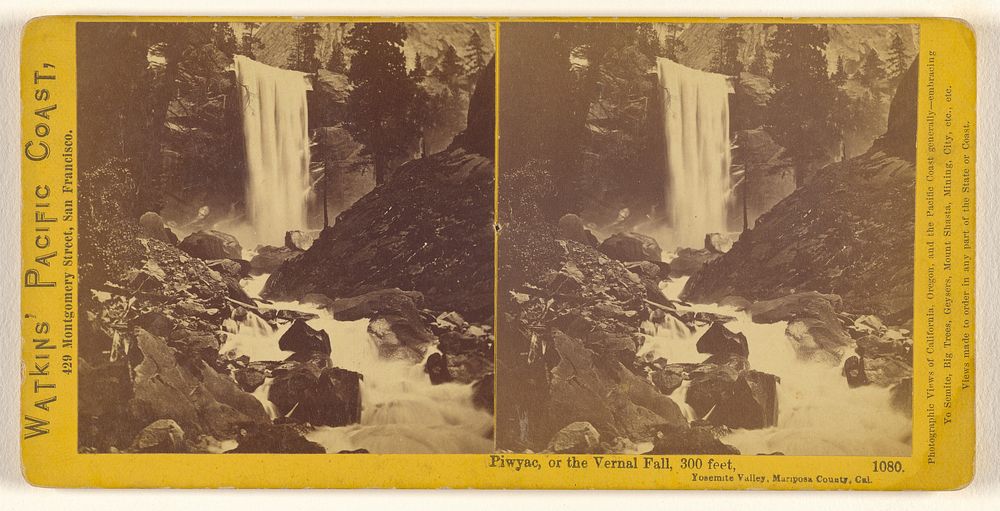 Piwyac, or the Vernal Fall, 300 feet, Yosemite Valley, Mariposa County, Cal. by Carleton Watkins