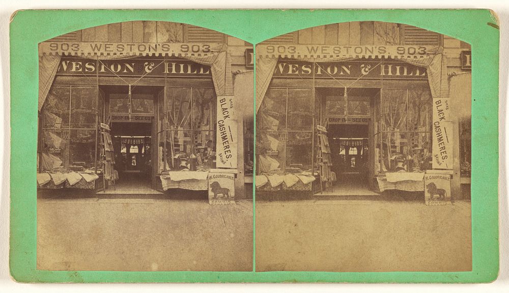 Storefront of Weston & Hill, Dry Goods, 903 Elm Street, Manchester, N.H.