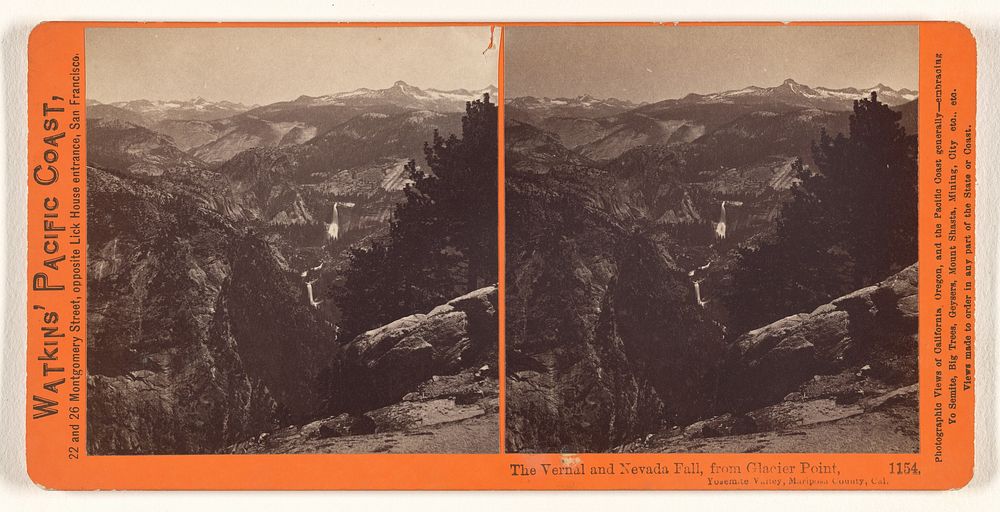 The Vernal and Nevada Fall, from Glacier Point, Yosemite Valley, Mariposa County, Cal. by Carleton Watkins
