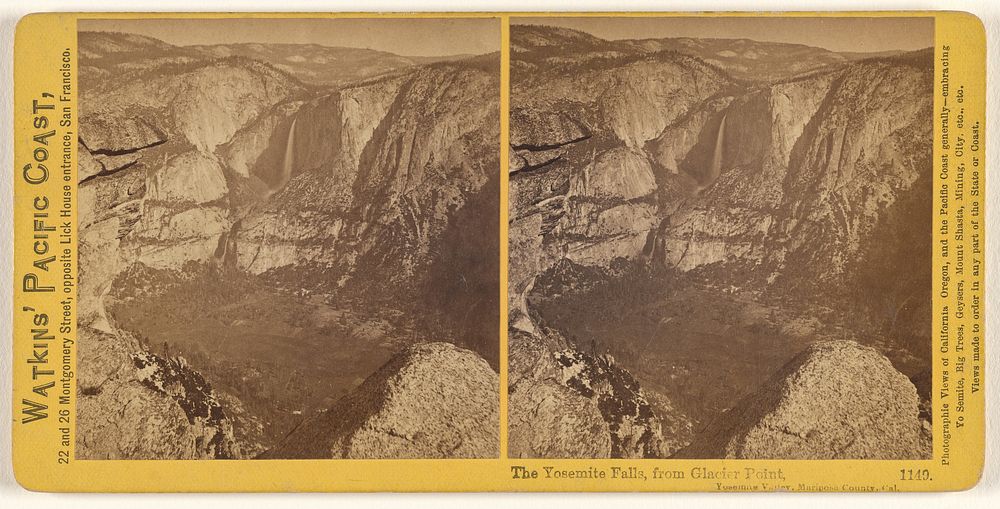 The Yosemite Falls, from Glacier Point, Yosemite Valley, Mariposa County, Cal. by Carleton Watkins