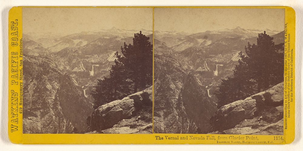 The Vernal and Nevada Fall, from Glacier Point, Yosemite Valley, Mariposa County, Cal. by Carleton Watkins