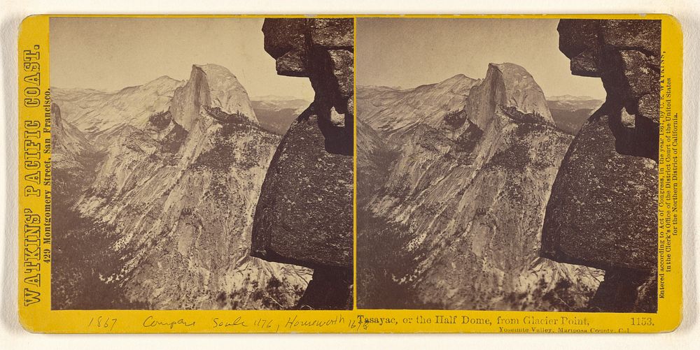 Tasayac, or the Half Dome, from the Sentinel Dome, Yosemite Valley, Mariposa County, Cal. by Carleton Watkins