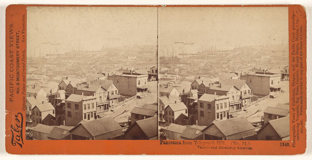 Panorama from Telegraph Hill. (No. 11.) Vallejo and Broadway wharves. by Carleton Watkins