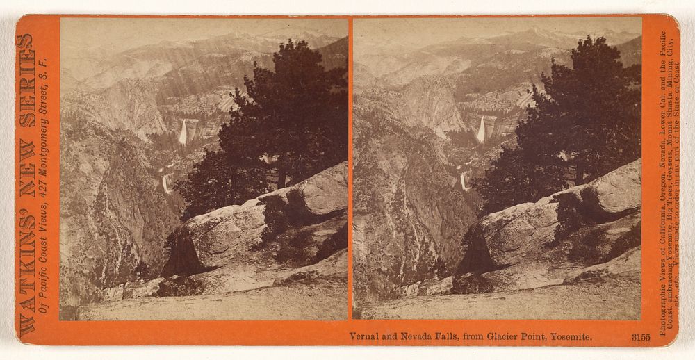 Vernal and Nevada Falls, from Glacier Point, Yosemite. by Carleton Watkins