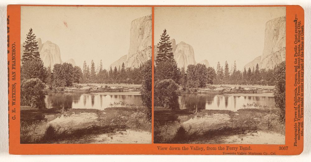 View down the Valley, from the Ferry Bend. Yosemite Valley, Mariposa Co., Cal. by Carleton Watkins