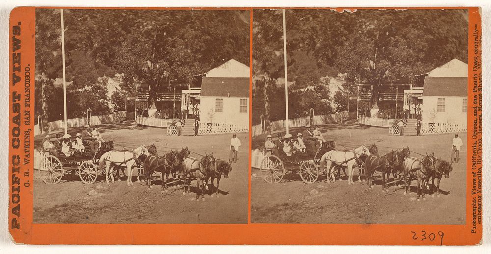 People in horse-drawn wagon at Geyser Springs, California by Carleton Watkins