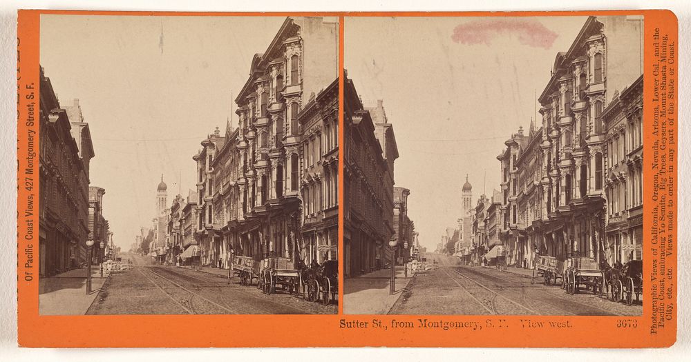 Sutter St., from Montgomery, S.F. View west. by Carleton Watkins
