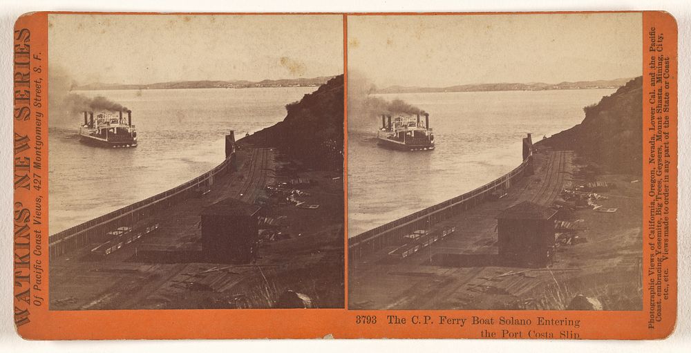 The C.P. Ferry Boat Solano Entering the Port Costa Slip. by Carleton Watkins