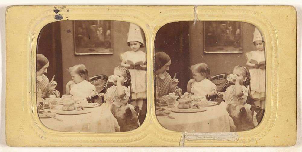 Children at table eating, mother scolding one of them by Joseph John Elliott