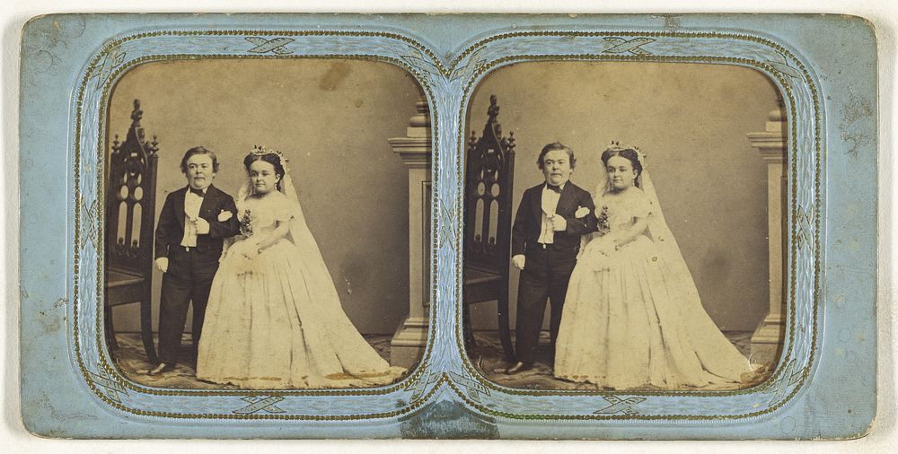 Wedding portrait of "General Tom Thumb" and Lavinia Warren by Charles Dauvois
