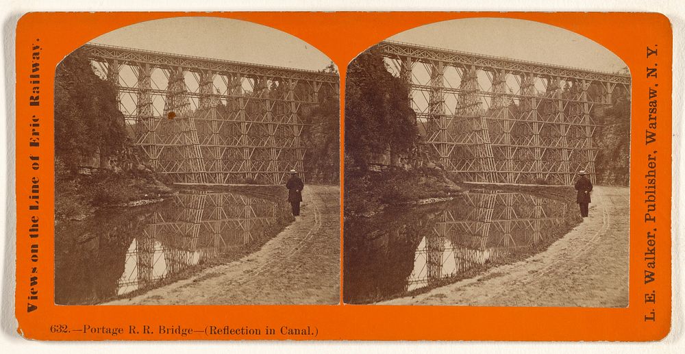 Portage R.R. Bridge - (Reflection in Canal.) by L E Walker