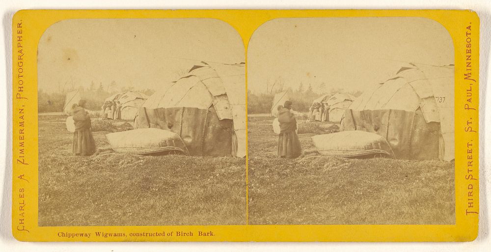 Chippeway Wigwams, constructed of Birch Bark. by Charles A Zimmerman