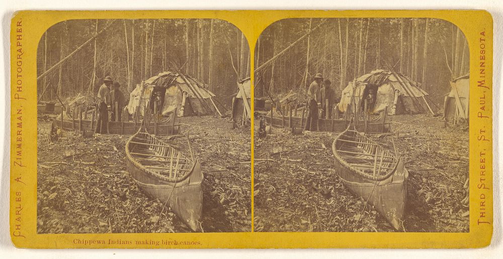 Chippewa Indians making birch canoes. by Charles A Zimmerman