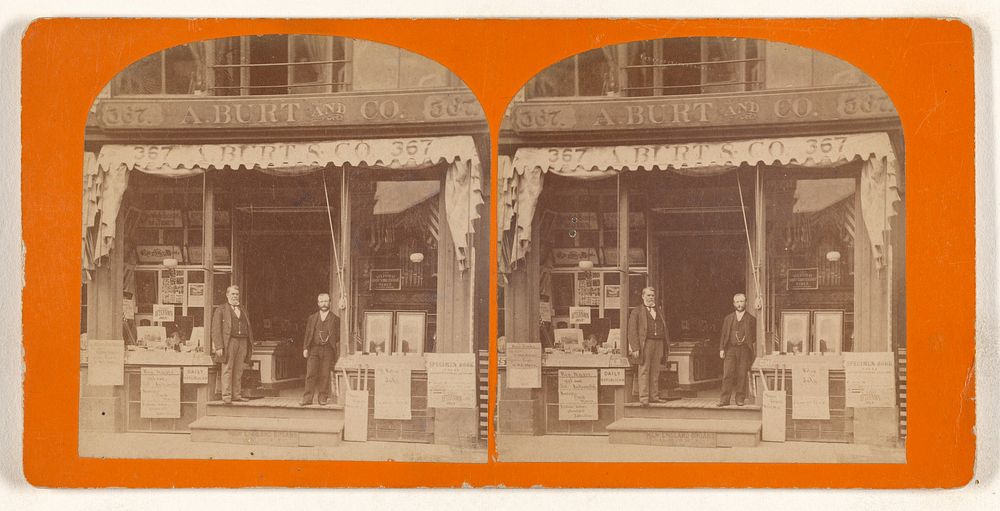 Exterior view of A. Burt & Co. Music, Books, Stationery, & c. store, 867 Main Street, Springfield, Massachusetts