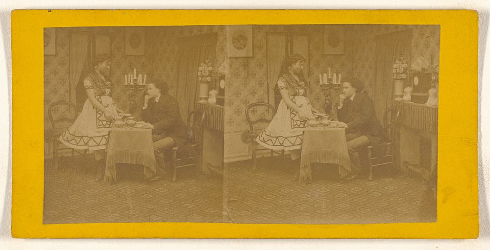 Genre: man being served by woman servant; a false stereograph