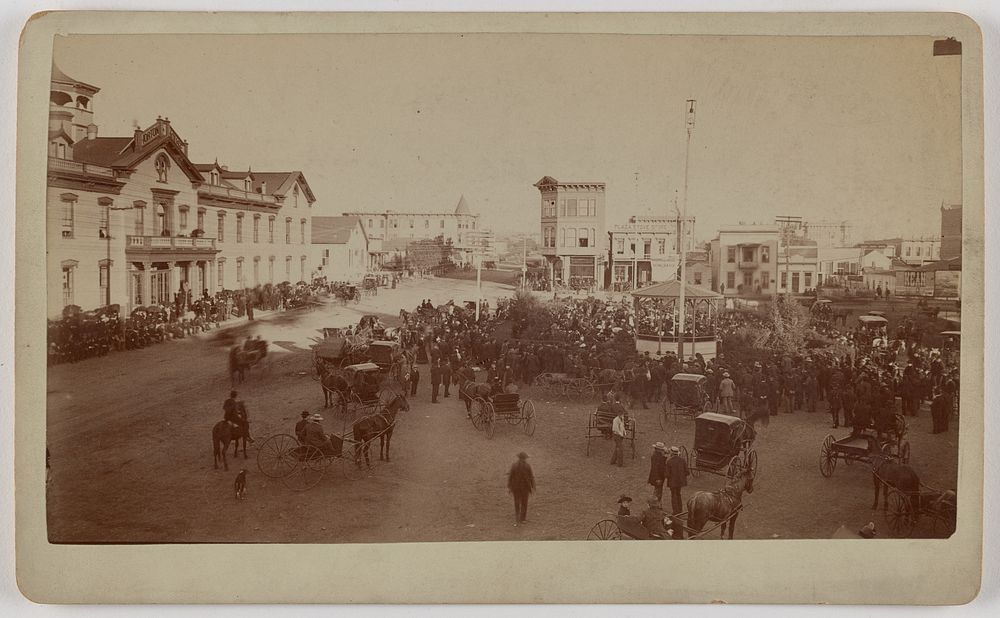 View of San Diego town square with visible building signs "Horton House", "Kean" and "Plaza Stove Store" by San Diego View…