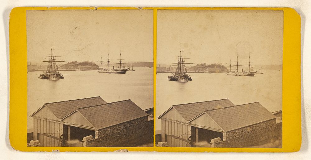 Queenstown Harbour. The Ironclad "Bellerophon" and H.M. Frigate "Mersey." by John Hudson