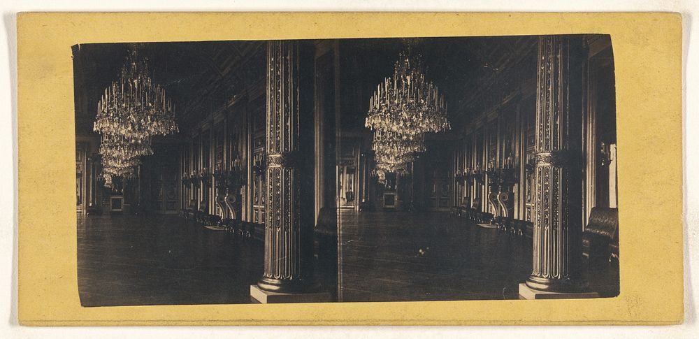 Interior of large unidentified room with huge chandelier