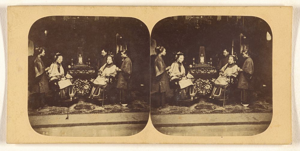Canton. Chinese Ladies of Distinction with Slave Girls Honoring Our Photographer with a Sitting for Their Portraits. by…
