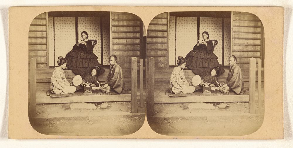 Kanagawa. Group of European Lady and Japanese Attendants, at the Vice-Consulate, at Kanagawa. by Pierre Joseph Rossier and…