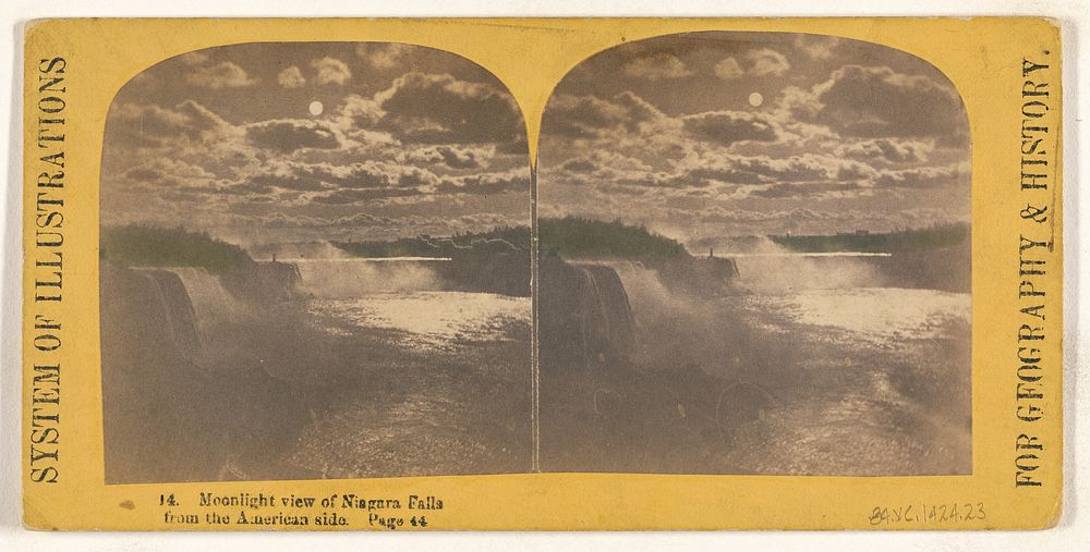 Moonlight view of Niagara Falls from the American side (recto); [Quito, South America] (verso)