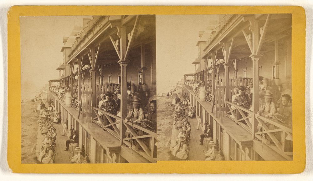 View of a long porch filled with people, possibly at Hartford, Connecticut by Prescott and White