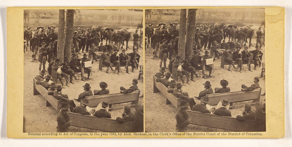 A Council of War at Massaponax Church, Va., 21st May, 1864. Gens. Grant and Meade, Asst. Sec. of War, Dana, and…
