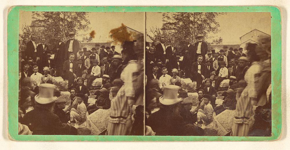 Large group of people posed in yard, Hoosac Valley, North Adams, Mass. by Hurd and Smith