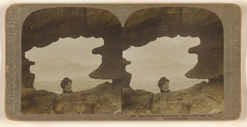 Pike's Peak from the peep-hole. Garden of the Gods. Col. by Carleton H Graves