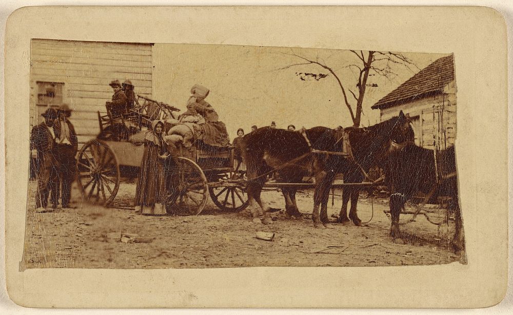 Family on a horse-drawn wagon by J Wood
