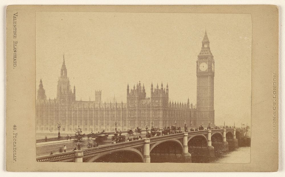 London Bridge with The Houses of Parliament. by Valentine Blanchard
