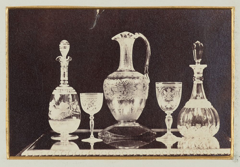 Two decanters, two goblets and a pitcher by Alexander Nichol