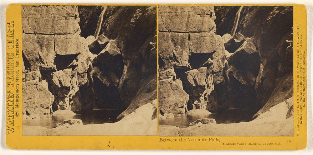 Between the Yosemite Falls, Yosemite Valley, Mariposa County, Cal. (#14) by Carleton Watkins