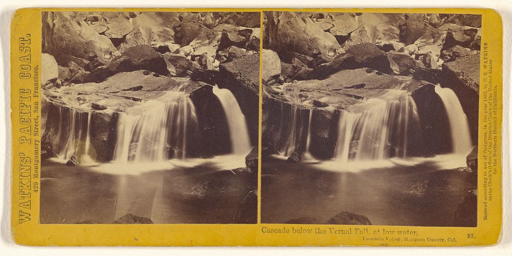 Cascade Below the Vernal Fall, at Low Water, Yosemite Valley, Mariposa County, Cal. (#55) by Carleton Watkins