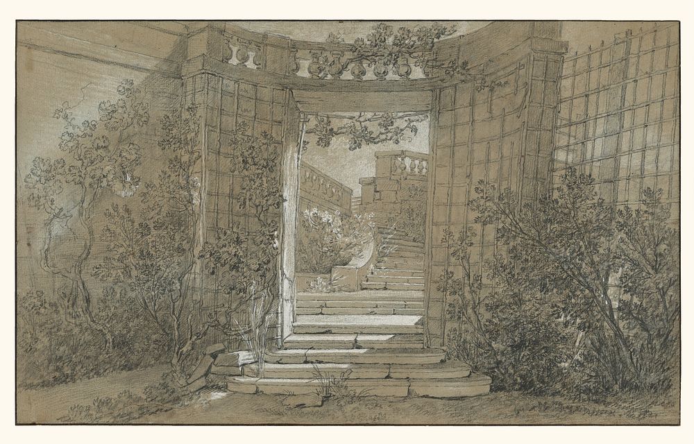 Landscape with a Staircase and a Balustrade by Jean Baptiste Oudry